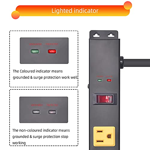 10-Outlet Heavy Duty Power Strip Surge Protector Metal Long Extension Cord 6-Foot, Black(1000J) - size: 2pack