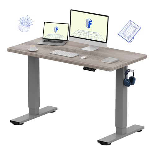 FLEXISPOT EN1 48"x24" One-Piece Electric Standing Desk, Grey Wood | 1" Thick Seamless Desktop, 176 LBS Capacity, Home Office Use, 4 Memory Presets, Multi-Monitor Setup, Easy Assembly - color: Grey Wood, size: 48x24