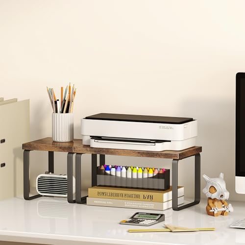 Homeiju Wooden Desktop Organizer Shelf, 2-Tier Adjustable Freestanding Bookshelf Desk Shelf, Stackable Desk Organizer for Office, Dorm, Bedroom, Space Saving, Easy Assembly, Rustic Brown (1 Pack) - size: 1 Pack