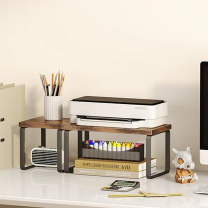 Homeiju Wooden Desktop Organizer Shelf, 2-Tier Adjustable Freestanding Bookshelf Desk Shelf, Stackable Desk Organizer for Office, Dorm, Bedroom, Space Saving, Easy Assembly, Rustic Brown (1 Pack) - size: 1 Pack