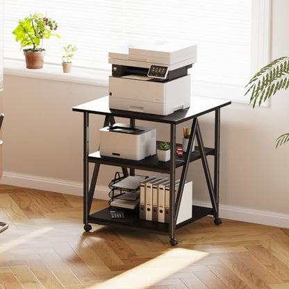 Arbuxzuy 3-Tier Printer Stand, Large Printer Table with Storage, Industrial Printer Storage Cart with Wheels, Rolling Printer Stand for Heat Press Scanner Fax, Black - color: Black