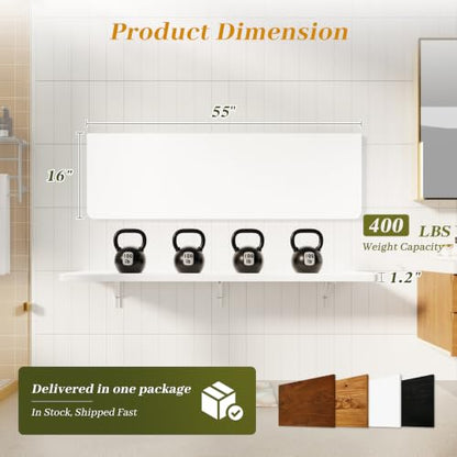 Dogsky Floating Wall Desk 55" x 16" - 400 lbs Heavy Duty Solid Pine - color: White, size: 55" x 16"