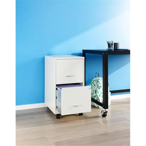 Space Solutions - 2 Drawer Fully Assembled Vertical Steel File Cabinet, Home & Small Office Use, Fits Under Most Desks, Letter-Size, Lock, Mobile, Pearl White