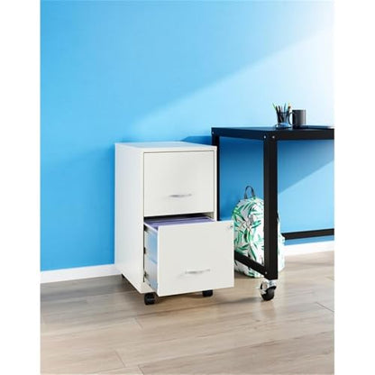 Space Solutions - 2 Drawer Fully Assembled Vertical Steel File Cabinet, Home & Small Office Use, Fits Under Most Desks, Letter-Size, Lock, Mobile, Pearl White