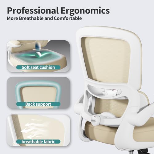 TRALT Office Chair Ergonomic Desk Chair - Gaming Chair with Lumbar Support | 330 LBS Home Office Desk Chairs with Headrest, Reading Chair with Flip-up Armrests, Comfortable Computer Chairs (1, Greige) - color: Greige