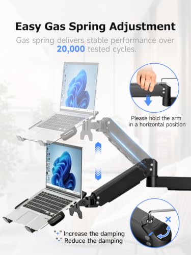 suptek Single Monitor Wall Mount with Laptop Tray for 13 to 18 Inch, Gas Spring Monitor Arm Wall Mount Holds Up to 11KG/24lbs, Full Motion Adjustable,VESA Mount 75x75/100x100mm - style: Laptop Wall Mount