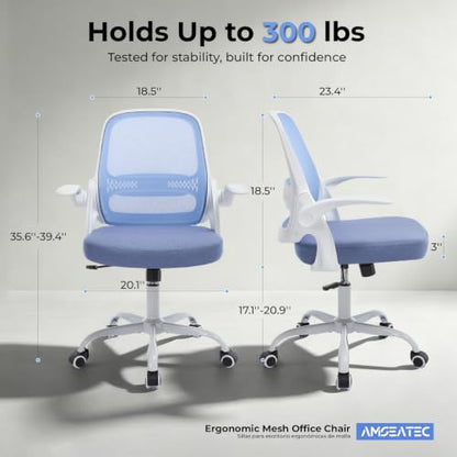 amseatec Mesh Office Chair, Ergonomic Home Office Chair with Flip-Up Arms - color: Blue, size: Oversized