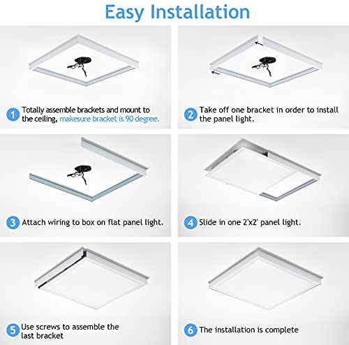 6 Pack 2x2 Surface Mount Kit for LED Flat Panel Light - Aluminum 24x24 inch Ceiling Frame Kit, Not Include LED Panel Light - size: 2x2 - 6 Pack