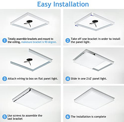 6 Pack 2x2 Surface Mount Kit for LED Flat Panel Light - Aluminum 24x24 inch Ceiling Frame Kit, Not Include LED Panel Light - size: 2x2 - 6 Pack