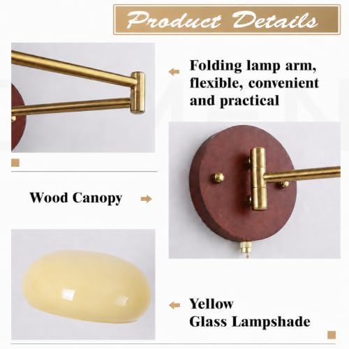 KCO Lighting Mid Century Brass Gold Swing Arm Wall Sconce Light Pull Chain - color: 20cm Yellow