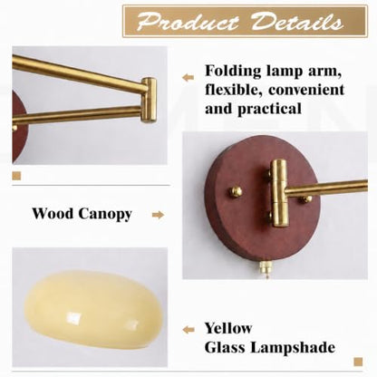 KCO Lighting Mid Century Brass Gold Swing Arm Wall Sconce Light Pull Chain - color: 20cm Yellow