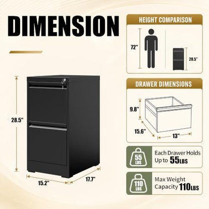 2 Drawer File Cabinet for Home Office, Vertical Filing Cabinet - color: Black, size: 28.8"H - 2 Drawer