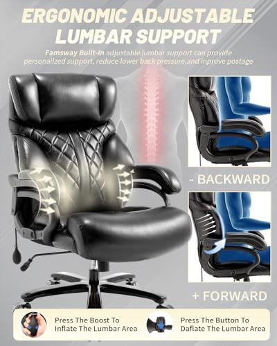 800LBS Big and Tall Office Chair for Heavy People, Extra Wide Seat and Adjustable Lumbar, Heavy Duty Executive Chair with High Back, Large Computer Desk Chair Comfortable for Home Office - color: Black