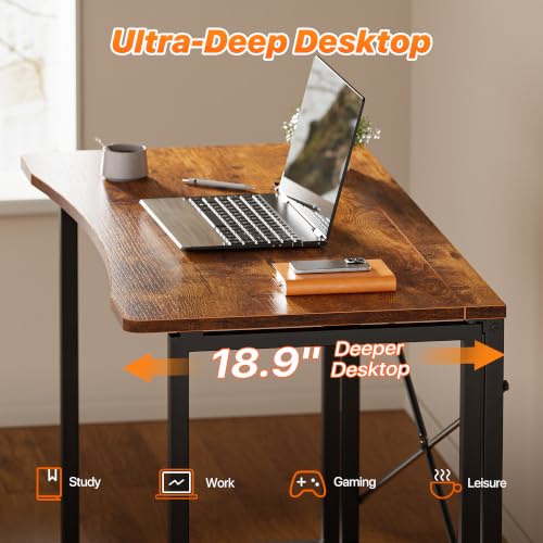 Huuger Folding Desk for Small Spaces, 39.4 Inch Foldable Computer Table - color: Rustic Brown, size: 18.9"D x 39.4"W