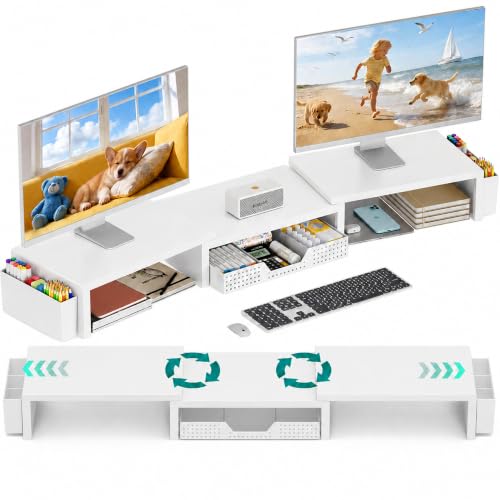 OPNICE Desk Organizer and Accessories, Computer Monitor Stand Riser with Drawer and 2 Pen Holders, Laptop Stand, Office Desk Accessories for Office Supplies, White - color: White 1-Pack, size: 40.6" x 9.3" x 4.3"