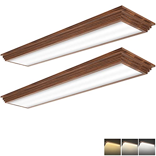 4FT LED Light Fixture with 3000K/4000K/5000K CCT Selectable Dimmable 4 Foot LED Linear with Wooden Look 50W 5500LM Flush Mount Ceiling Wraparound for Kitchen, Bedroom, Laundry, 2 Pack - size: 4FT | 2 Pack