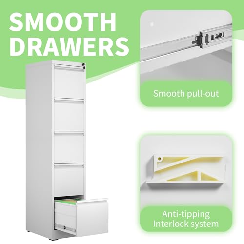 Metal File Cabinet with Drawer Heavy Duty Locking File Cabinets | Home Office Steel Filing Cabinet Vertical File Cabinets for Legal/Letter Size File,Assembly Required - color: White, size: 64.2"H-5 drawers