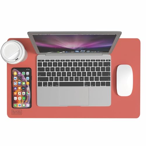 BLACK+DECKER Small Travel Desk Mat, Office Desk Pad, (12"x 20") Coral | Computer Mat, Laptop Pad for Mobile Office, Computer Furniture Protector, Compact for Carry-On Bags, Ideal for Travel & Work