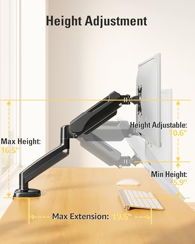Single Monitor Mount, Gas Spring Monitor Arm for 17-32 Inch Computer Screens, Adjustable Monitors Stand for Desk, 75x75/100x100mm VESA Mount, with Clamp and Grommet Base, Holds 4.4-17.6lbs