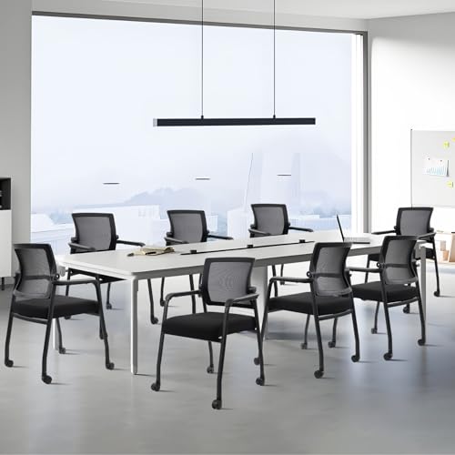 Waiting Room Chairs with Wheels, Adjustable Mesh Backrest, Desk Chair with Ergonomic Lumbar Support and Thickened Seats Cushion, 8 Pack Black - color: Adjustable Back+wheels, size: 8 Pack