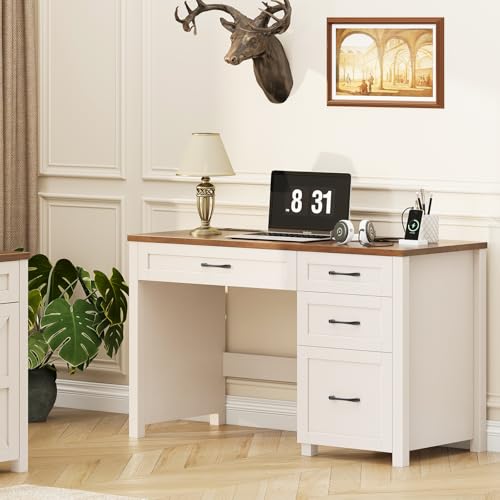 Vabches Farmhouse 47" Executive Desk with 4 Drawers, Unique White - color: Unique White, size: Style 2