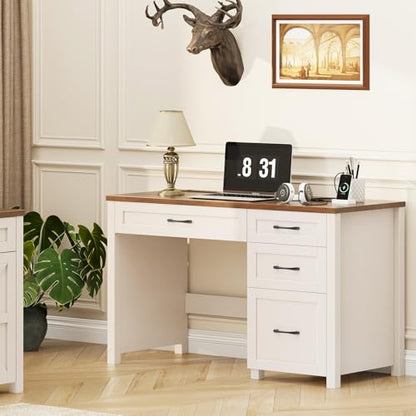 Vabches Farmhouse 47" Executive Desk with 4 Drawers, Unique White - color: Unique White, size: Style 2