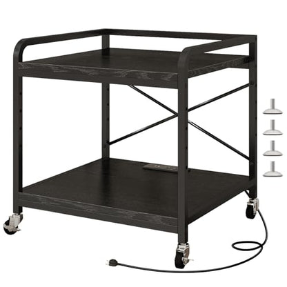 METYERRY Under Desk Printer Stand with Power Outlet, Adjustable Shelf,Black - color: Black