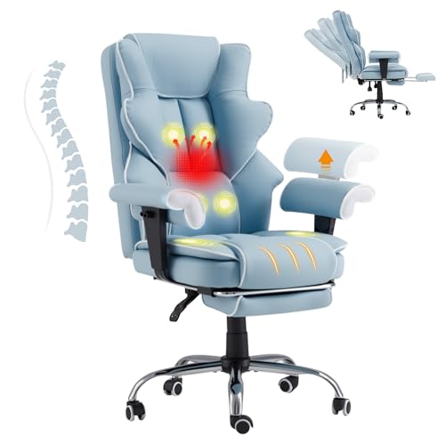 HOMREST Heated Massage Executive Office Chair with Foot Rest,Airy Blue - color: Airy Blue