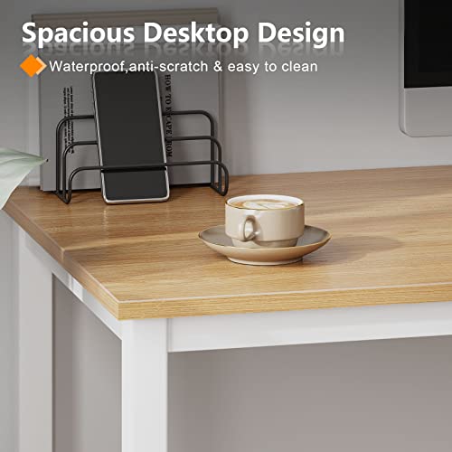 Need Small Teak Computer Desk, 39.4 Inch Sturdy Writing Desk, Compact | White Metal Frame, Teens Study Table, Home Office Desk, Adjustable Feet, Water-Resistant, Dorms & Bedrooms, Easy Assembly - color: Teak & White, size: 39.4 inches