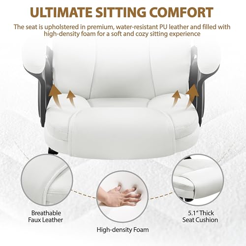 Yaheetech Executive Office Chair High Back PU Leather Adjustable Seat White - color: White