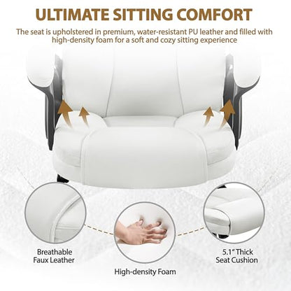 Yaheetech Executive Office Chair High Back PU Leather Adjustable Seat White - color: White