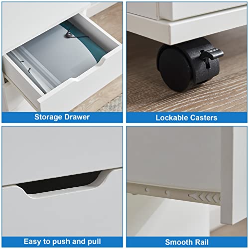 Farini 3-Drawer Vertical Filing Cabinet Rolling Wood Mobile File Cabinets Under Desk for Home Office with Casters，White,Fully-Assembled - color: White, style: Fully-assembled