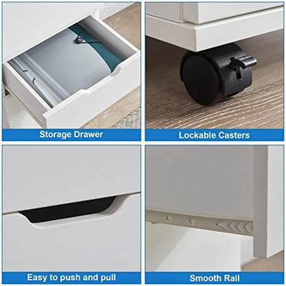 Farini 3-Drawer Vertical Filing Cabinet Rolling Wood Mobile File Cabinets Under Desk for Home Office with Casters，White,Fully-Assembled - color: White, style: Fully-assembled