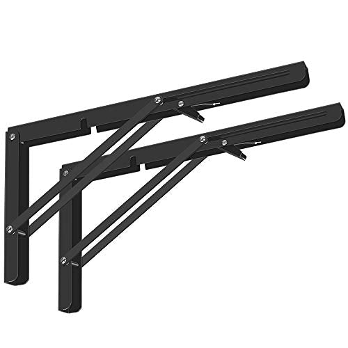 Folding Shelf Brackets 2 Pack,Heavy Duty Triangle Shelf Bracket for Bench Table,Wall Mounted Standing Shelf Brackets for Saving Place,Multi Size, Max Load 400lb (16", Black) - color: Black, size: 16 Inch