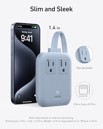 Anker Travel Power Strip, Anker Nano 67W Max 6-in-1 USB C Charger, 2 USB C - color: Ice Lake Blue