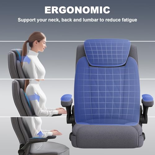ralex-chair 2 Pack Big and Tall Office Chair -500 lb Heavy Duty Office Chair for Big Man, Fabric High Back Executive Office Desk Chair with 120° Tilt Rock,Computer Desk Chair with flip up arm - Grey - color: Grey, size: set of 2