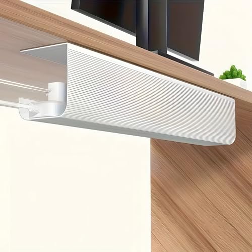 Under Desk Cable Management Tray 1 Pack,Adhesive No Drill Damage-Free Wire Organizer,Large Capacity Sturdy PVC Cable Holder for Office,Home Office & Standing Workstations (White Cable Management Tray) - color: White Cable Management Tray