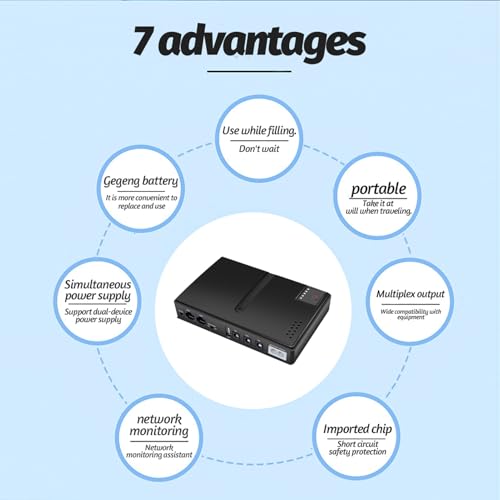 Uninterruptible Power Supply, 15V 24V POE 5V 9V 12V USB 18W Output DC UPS Battery Backup UPS Battery Backup, Power Supply for Router Optical Modem Security Camera (US Plug)