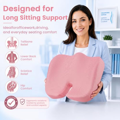 Seat Cushion, XL Large Memory Foam Cushion for /Office Chair/Car/Wheelchair - color: Pink