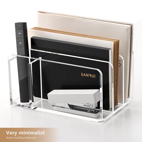 SANRUI Acrylic Mail Organizer with Pen Holder, 3-Slot Mail Holder, Clear - size: 3 Slots with Pen Holder