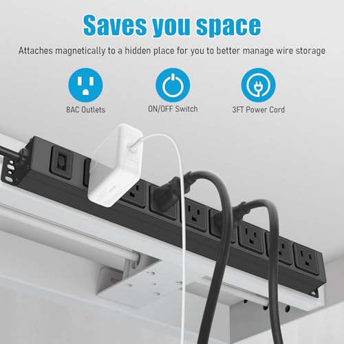 HHSOET 8 Outlet Magnetic Power Strip, 14AWG Extension Cord, 3Ft, Black, 1 - size: 3ft