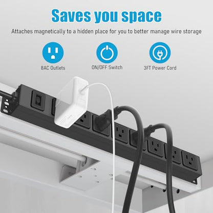 HHSOET 8 Outlet Magnetic Power Strip, 14AWG Extension Cord, 3Ft, Black, 1 - size: 3ft