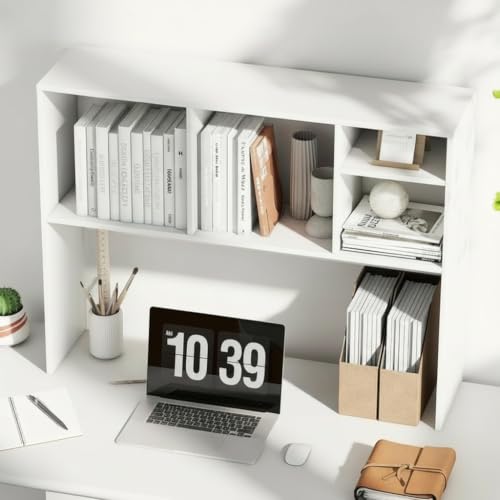 Tangkula White Desktop Bookshelf with 4 Storage Compartments - color: Off White, size: 4 Shelves