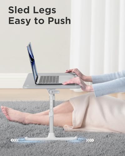 SAIJI Non-Slip Leather Laptop Bed Tray Table,Lap Desk with Laptop Stopper - color: Gray, size: Large
