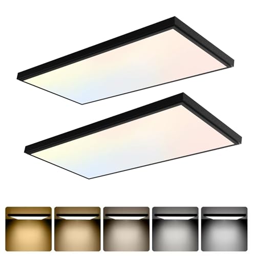 GT-Lite 2 Pack 1'x2' 2550 Lumen LED Flat Panel, Black Trim, Flush Mount 5 CCT,3 Level Dim,CRI 80 for Home and Office - color: Black, size: 2ft x 1ft