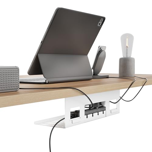 PEGZONE Under Desk Cable Management Tray, 15.7'' Screw-Mount Steel Rack | Metal Cord Organizer for Power Strips, Chargers, Reversible Installation, Effortless Wire Management for Home Office, White - color: White, size: 15.7"