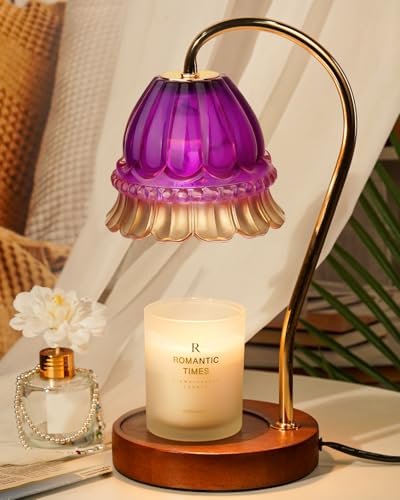 Funistree Flower Candle Warmer Lamp with Timer, Dimmable Candle Lamp Warmer, Christmas Birthday Gifts for Women Mom Her, Housewarming Home Decor, Lotus Wax Warmer for Yankee Candles - Purple Flower - color: 17 Purple Flower