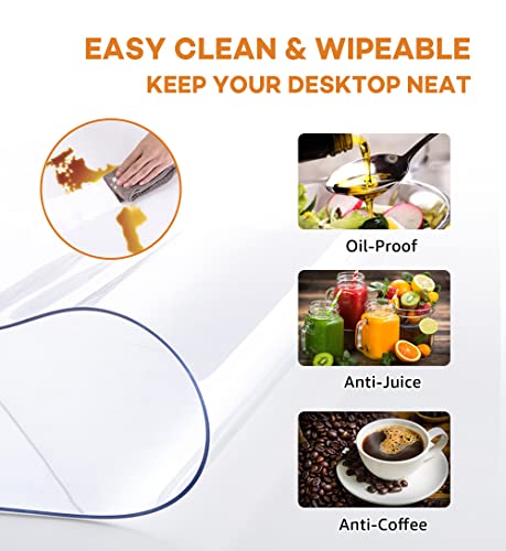 PoPoTo 16x48 Inch Plastic Table Cover Protector, Clear PVC Vinyl Dining Room Desk Pad Chair Mat, Wooden Furniture Glass End Bed Sofa Side Bar Bistro Coffee Table Cloth Top Protection Waterproof - color: Rectangle Clear 1.5mm, size: 16" x 48" (Rectangular)