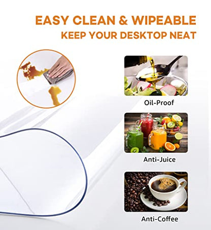 PoPoTo 16x48 Inch Plastic Table Cover Protector, Clear PVC Vinyl Dining Room Desk Pad Chair Mat, Wooden Furniture Glass End Bed Sofa Side Bar Bistro Coffee Table Cloth Top Protection Waterproof - color: Rectangle Clear 1.5mm, size: 16" x 48" (Rectangular)