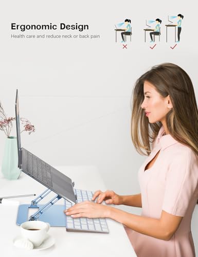 Aoviho Adjustable Laptop Stand for Desk,Portable Laptop Stand Holder and Riser,Foldable Aluminum Notebook Computer Stands for MacBook Air Pro HP Lenovo Dell Samsung Chromebook, 10-15.6 inch, Sky Blue - color: Sky Blue